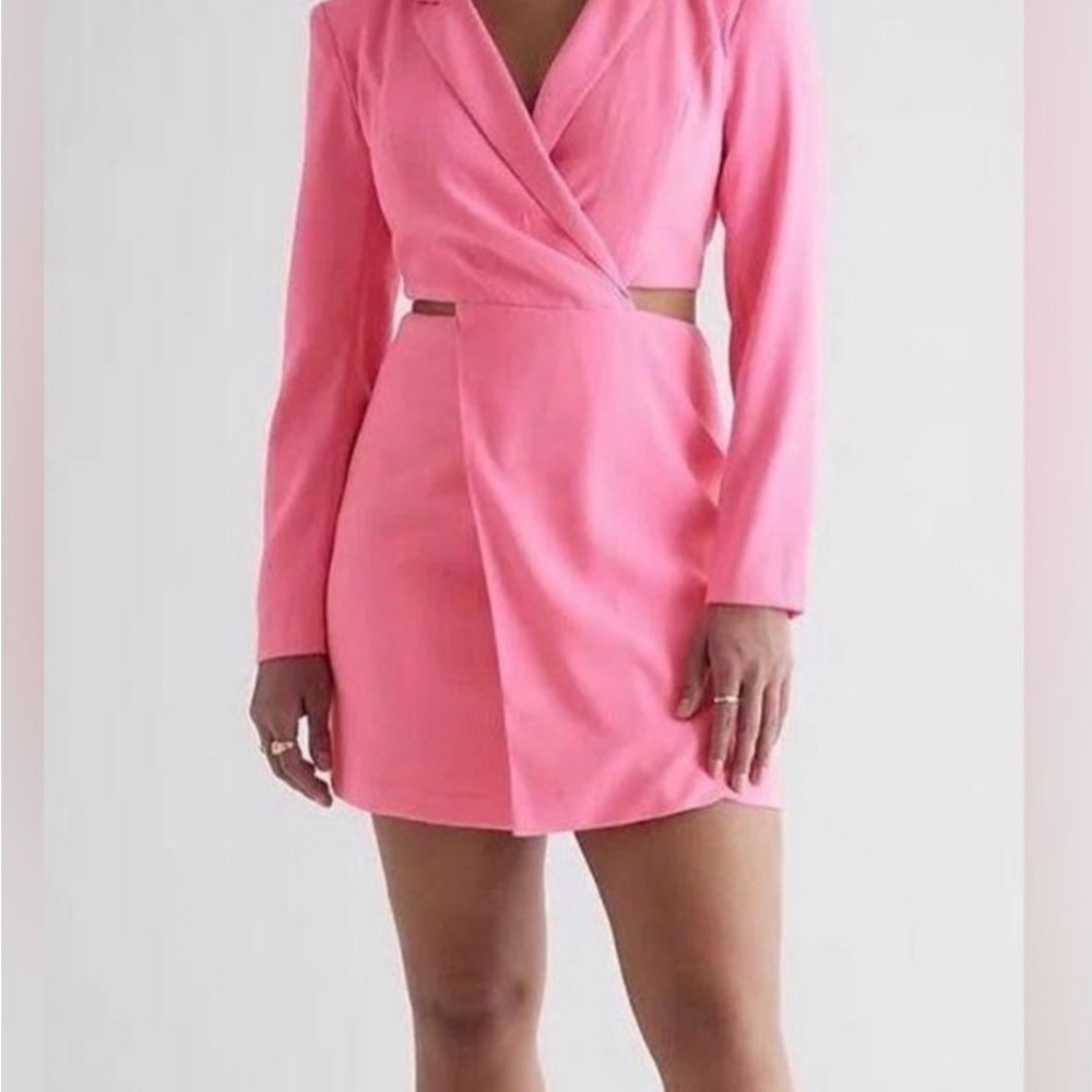 Express Vibrant Pink Long Sleeve Dress - Picture 6 of 8